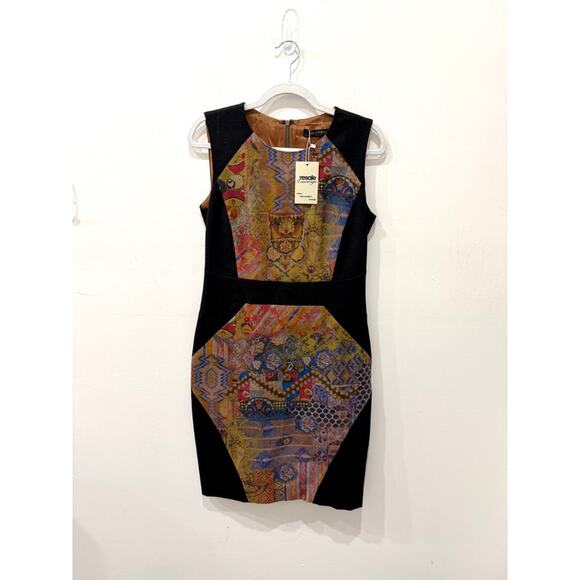 ETRO Patchwork Crewneck Sheath Dress Black Multicolor Women's Size IT 44/US 8-10 - Picture 2 of 5